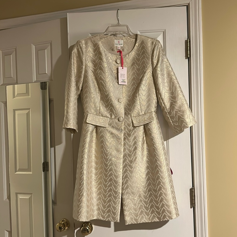 JB by Julie Brown Cream and Gold Blazer with Fit and Flare Waist